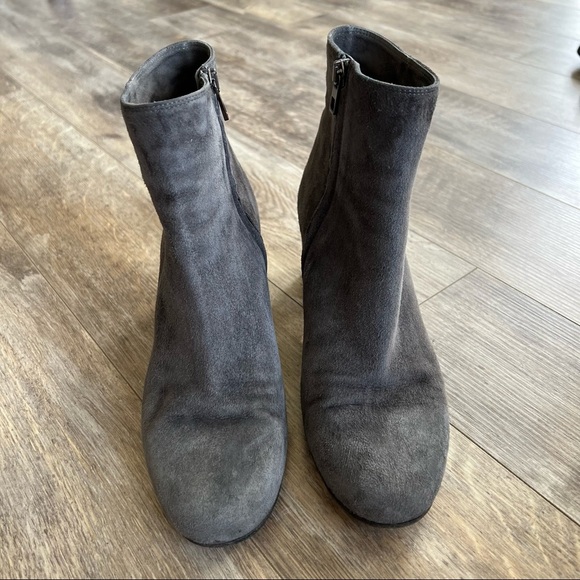 Vince Blakely Sleek Suede Block Heel Boots - Neutral Gray - Picture 8 of 10